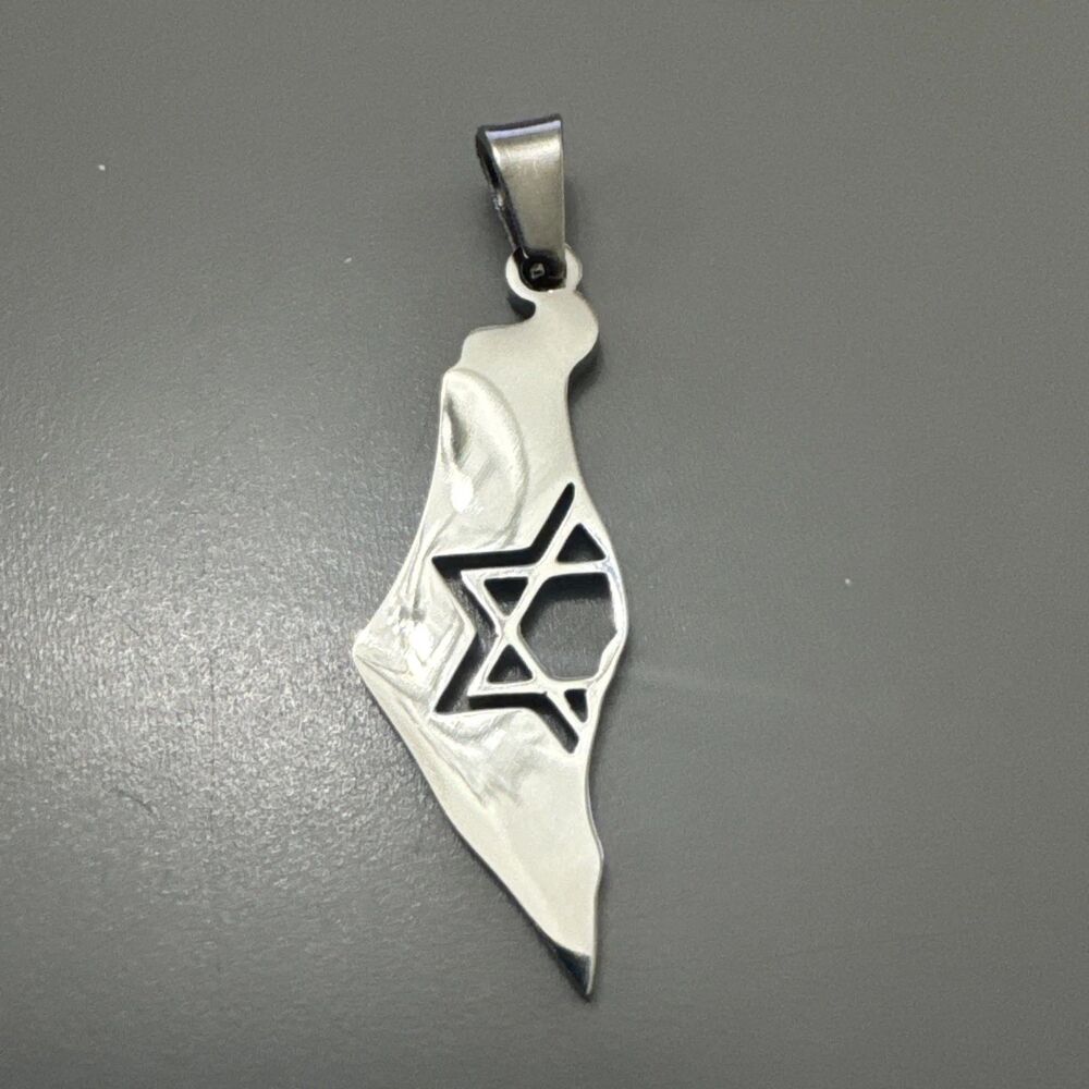 Map Of Israel Pendant Jewish Stainless Steel Silver Tone 18” Necklace Unisex